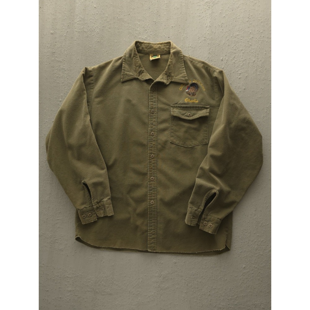 Vintage 80s Ideal Outdoor Outfitters Green Chamois Cloth Cotton Flannel Shirt  L